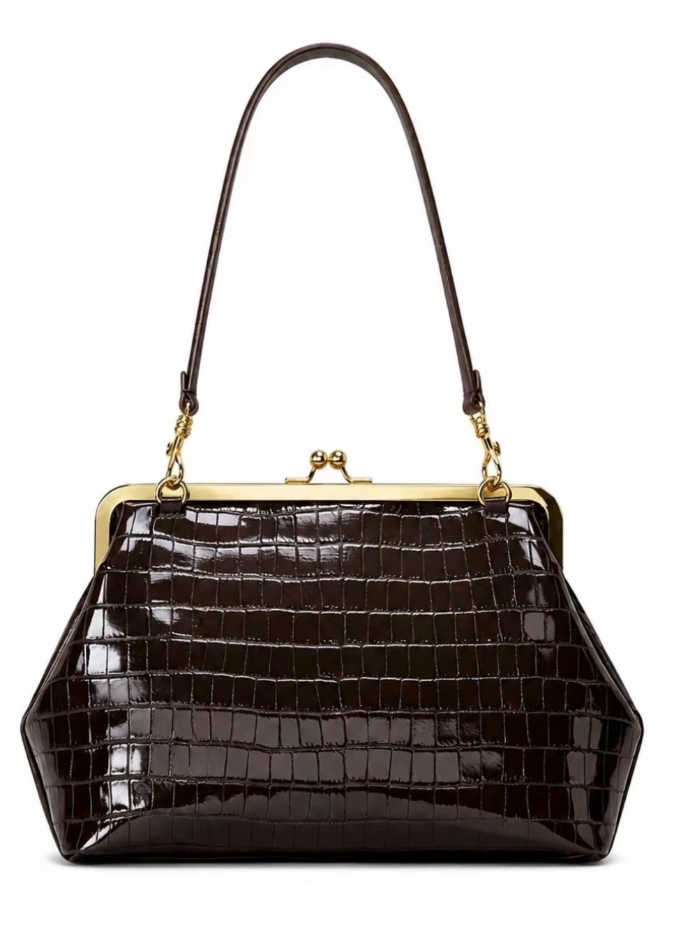 Classic Croc-Embossed Top-Handle Bag in Dark Brown